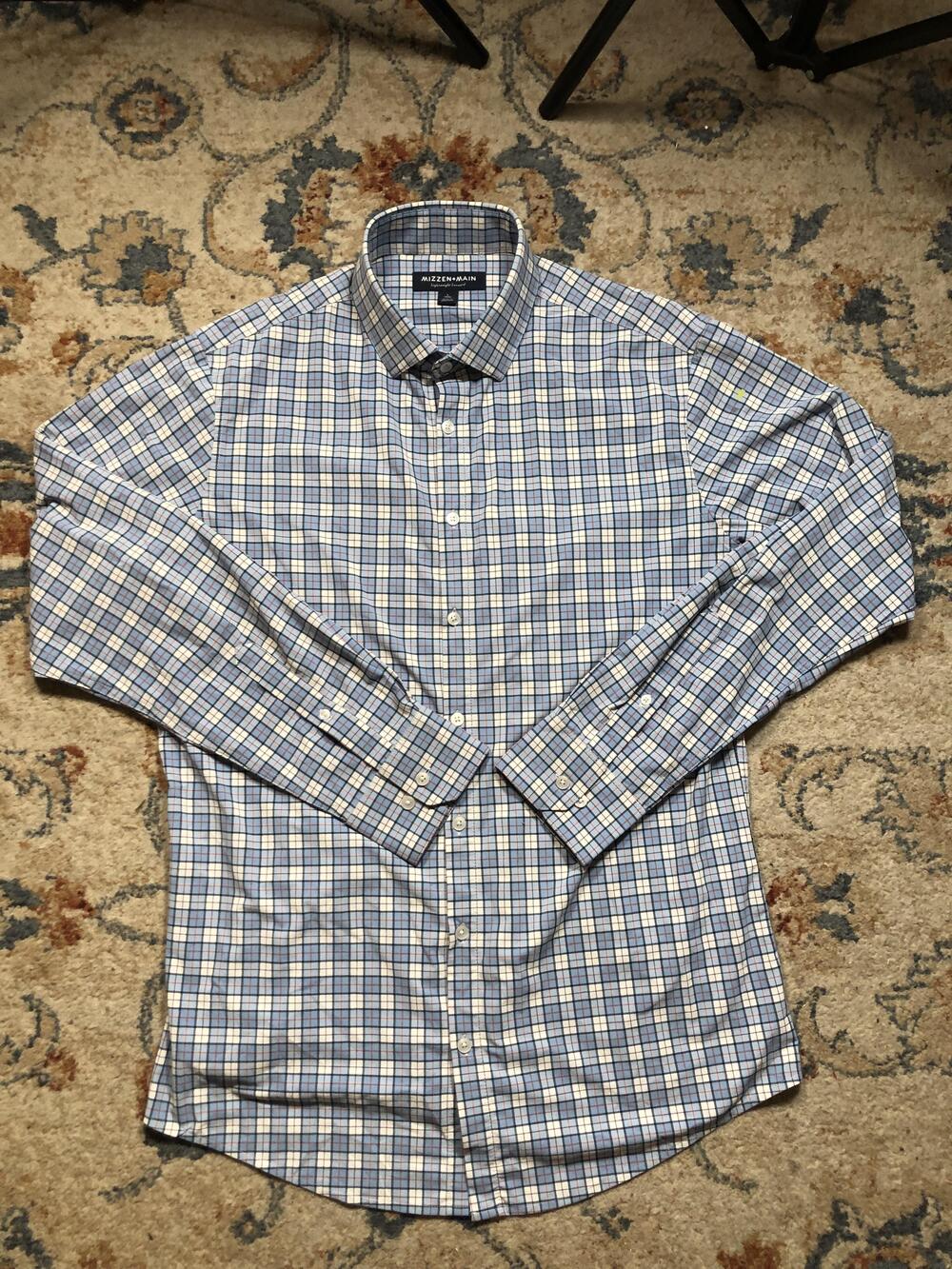 Mizzen+Main Shirt Mens Small Blue Plaid Leeward Trim Button Down Performance